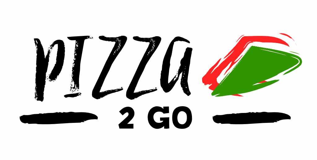 Pizza 2 Go logo with italian colours, and rustic typography. This will be applied to different deliverables such as signage.