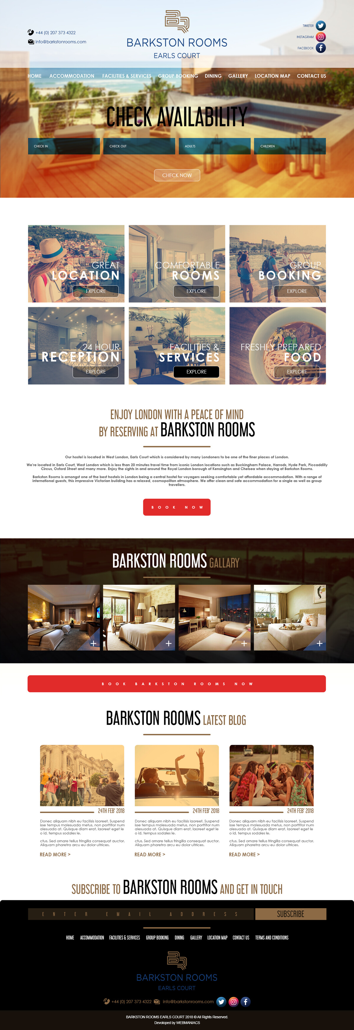 Design for a website of a hotel