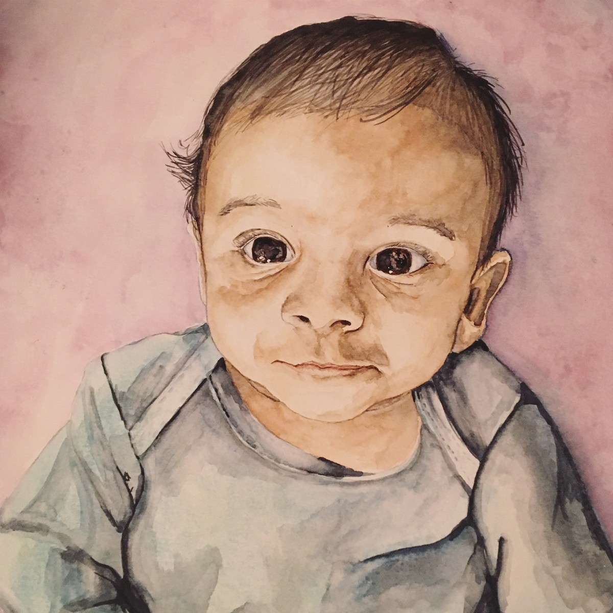 This was done as a baby shower gift, held after the birth of the child to bless the parents. Done with watercolor on watercolor paper. 