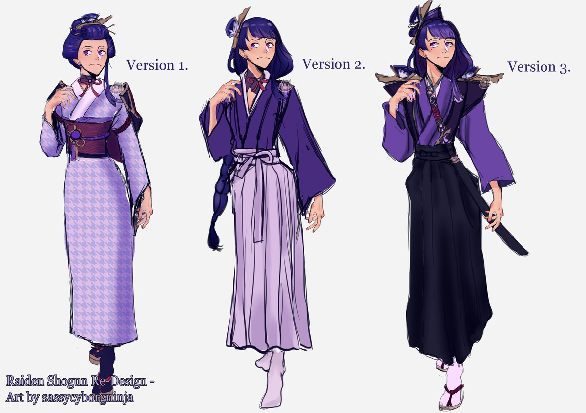 This is a redesign of the character from the video game Genshin Impact, I studied Japanese kimonos and clothing for two days before starting this project, my goal was to make her culturally and historically accurate and to get rid of any unnecessary details since, in my opinion, most of the characters from the game have too many details. Although I did change her clothes etc, I still kept her palette and some of her iconic accessories, so she would be recognizable. 