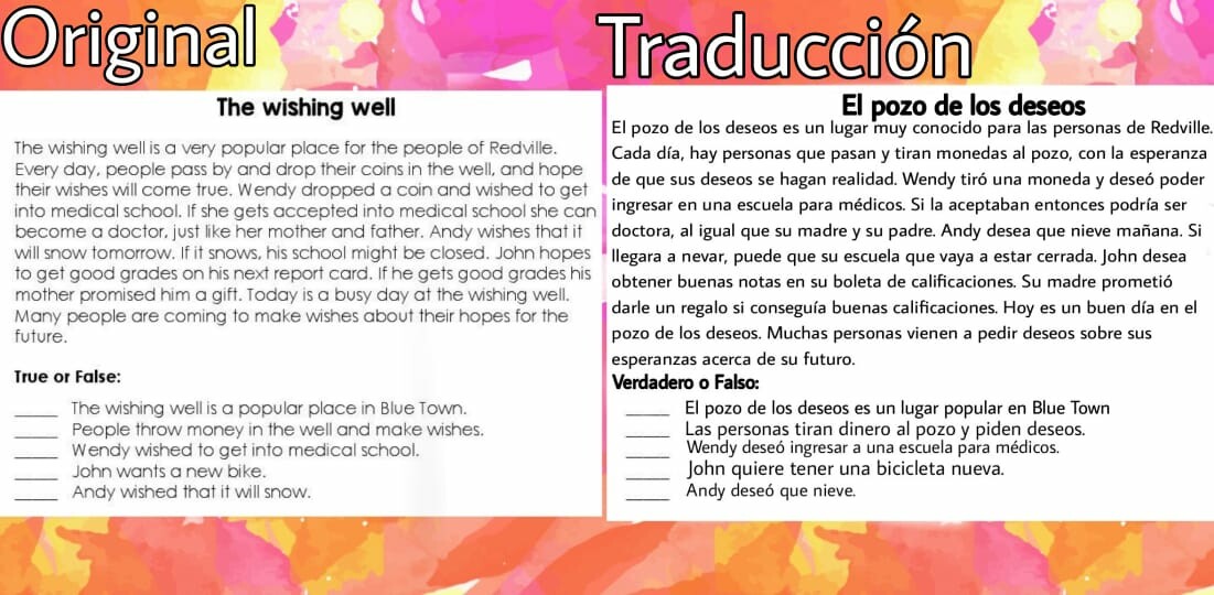 Short text and activity translated to spanish.